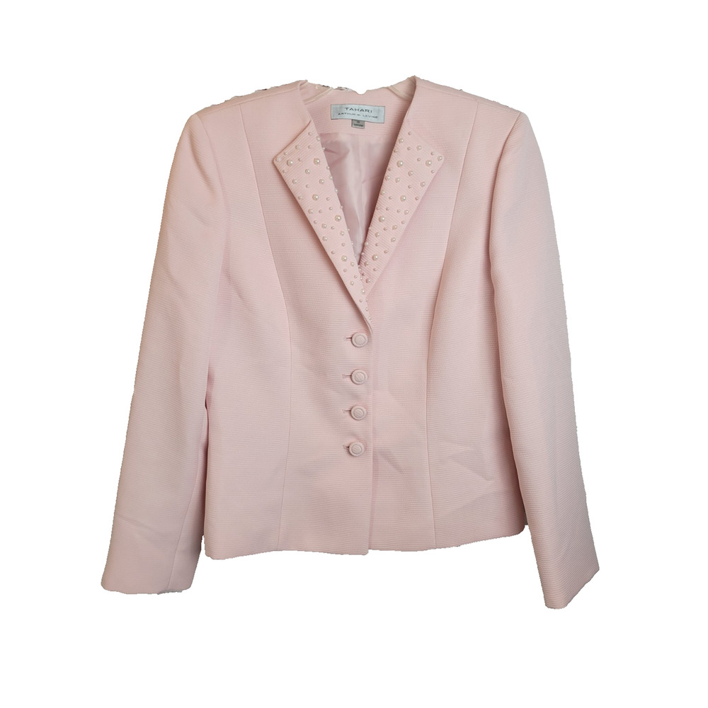NWT Tahari Sherbert Pink 4-Button Faux Pearl Lined Suit‎ Jacket Women's Size 10
